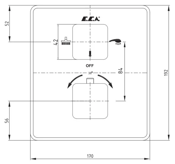 ECA Termostatik Ankastre Banyo Bataryası Sıva Üstü 2 Yollu 102167216-KDE - Resim 2