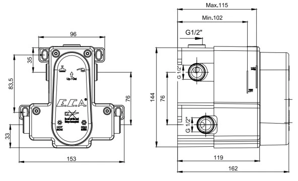 ECA Termostatik Ankastre Banyo Bataryası Sıva Altı Grubu 2 Yollu 102166204 - Resim 2