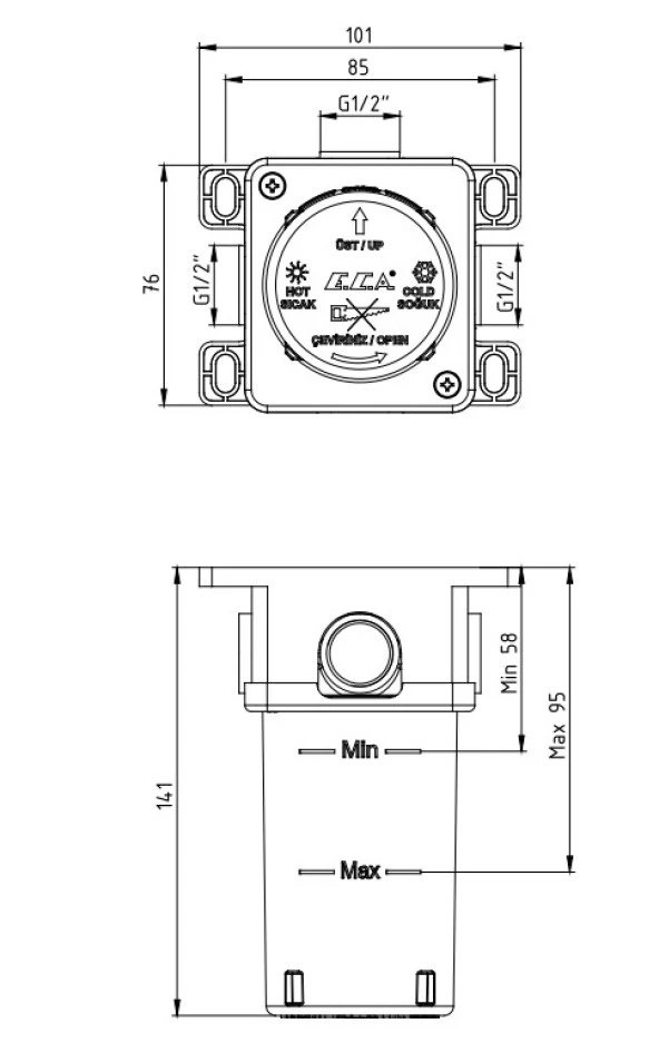 ECA Ankastre Duş Bataryası Sıva Altı Grubu Mat Siyah 102166102C1 - Resim 2