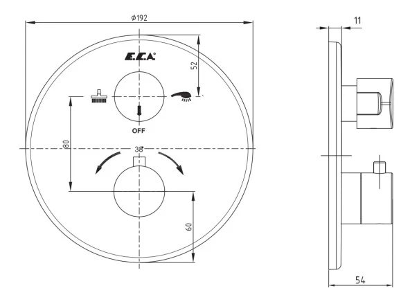 ECA Termostatik Ankastre Banyo Bataryası Sıva Üstü 2 Yollu 102167215-YDE - Resim 2