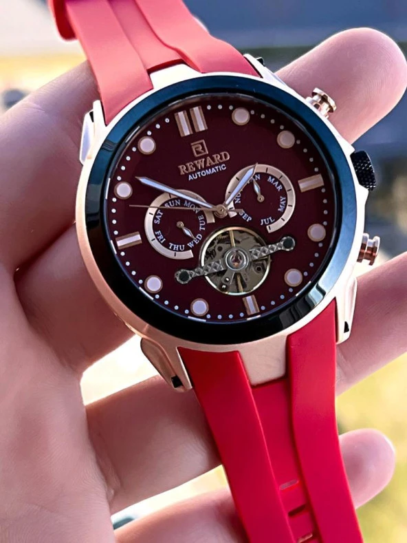 Rwd.31 Reward Tam Otomatik Silikon Kordon İç Fonksiyonları Aktif 3 Atm Suya Dayanıklı Erkek Kol Saat - Resim 5