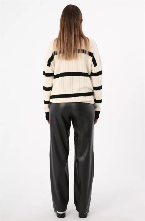 Dikiş Detaylı Deri Pantolon 77066Siyah - Resim 4