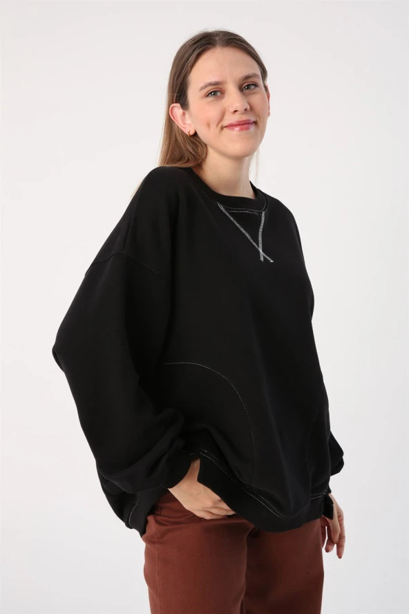 Kontrast Dikiş Detaylı Sweatshirt