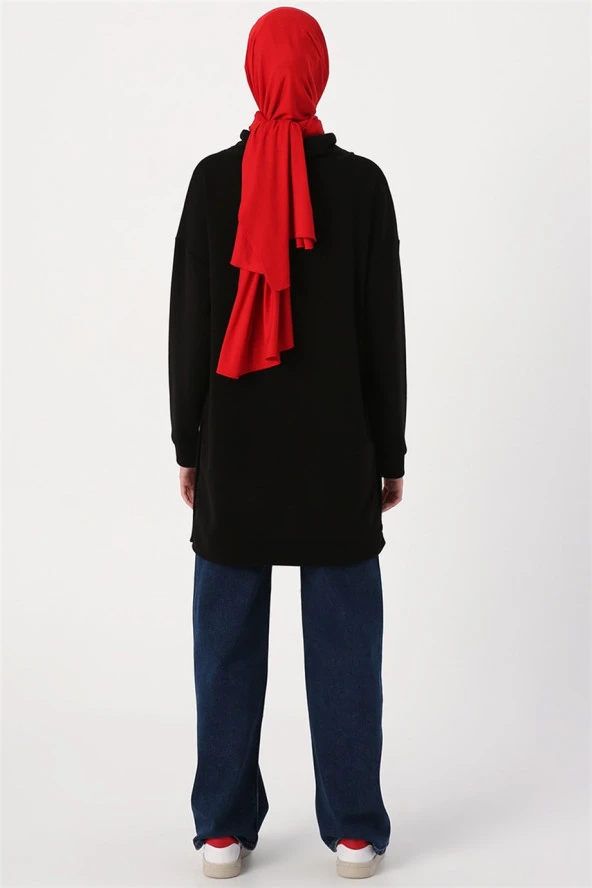 Oversize Geniş Yakalı Çıtçıtlı Yırtmaçlı Sweat Tunik - Resim 8