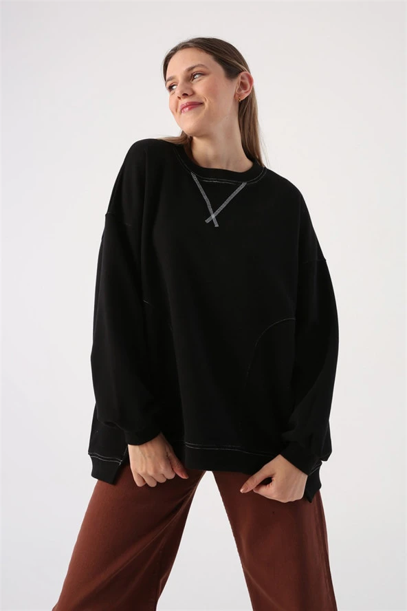 Kontrast Dikiş Detaylı Sweatshirt - 2