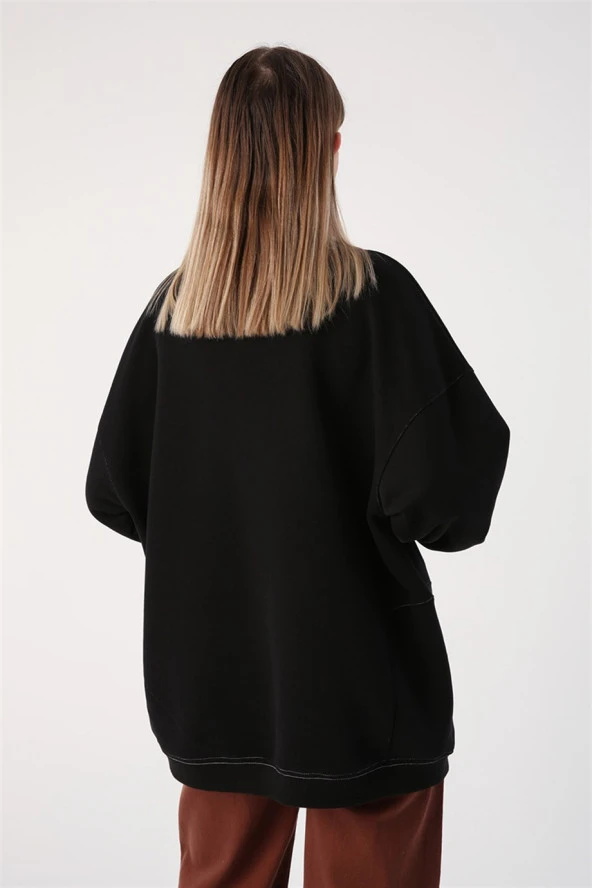 Kontrast Dikiş Detaylı Sweatshirt - 4