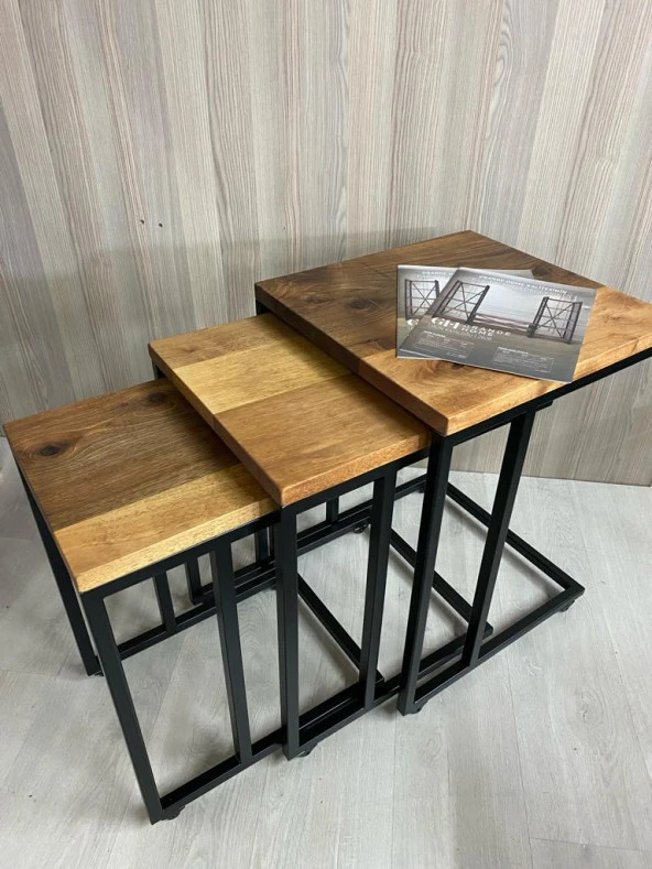 Grand Metal Ceviz Ağacı 3 lü C Sehpa