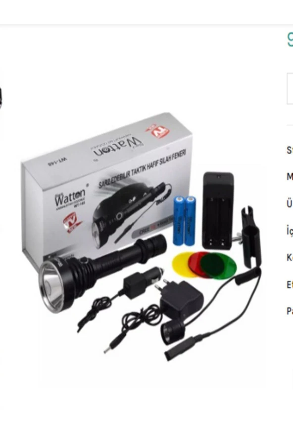 Watton Orjinal 800 Lümen Tx6 Özel Avcı Feneri Wt-148 Faturalı - 2