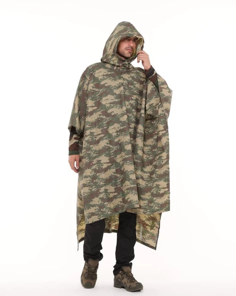 Single Sword Çantalı Su Geçirmez Askeri Kadın&Erkek Panço Yağmurluk, Kamuflaj - 5