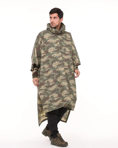 Single Sword Çantalı Su Geçirmez Askeri Kadın&Erkek Panço Yağmurluk, Kamuflaj - 8