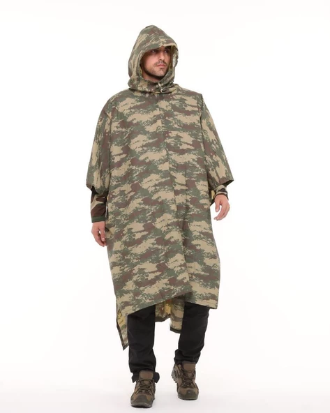 Single Sword Çantalı Su Geçirmez Askeri Kadın&Erkek Panço Yağmurluk, Kamuflaj - 4