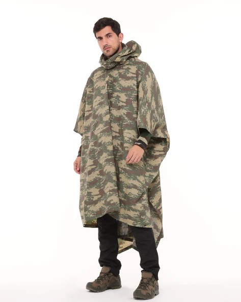 Single Sword Çantalı Su Geçirmez Askeri Kadın&Erkek Panço Yağmurluk, Kamuflaj - 9