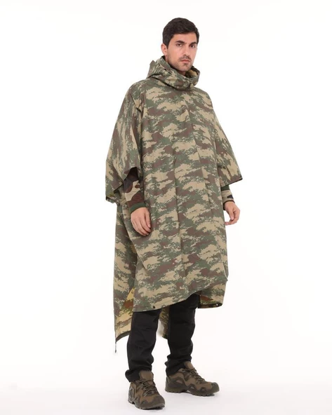 Single Sword Çantalı Su Geçirmez Askeri Kadın&Erkek Panço Yağmurluk, Kamuflaj - 7