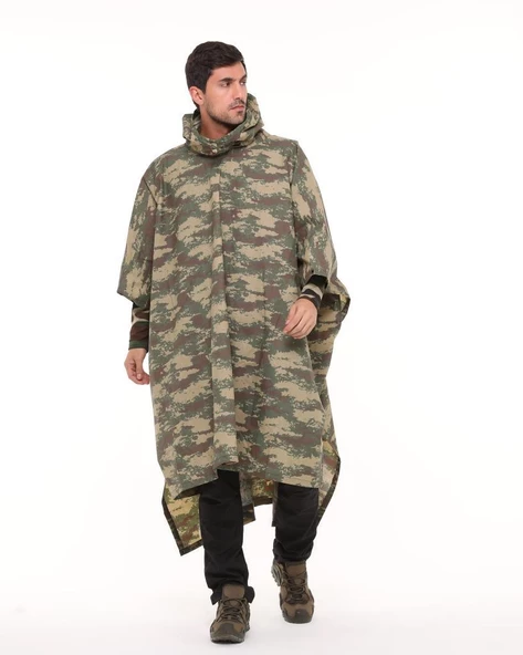 Single Sword Çantalı Su Geçirmez Askeri Kadın&Erkek Panço Yağmurluk, Kamuflaj - 6