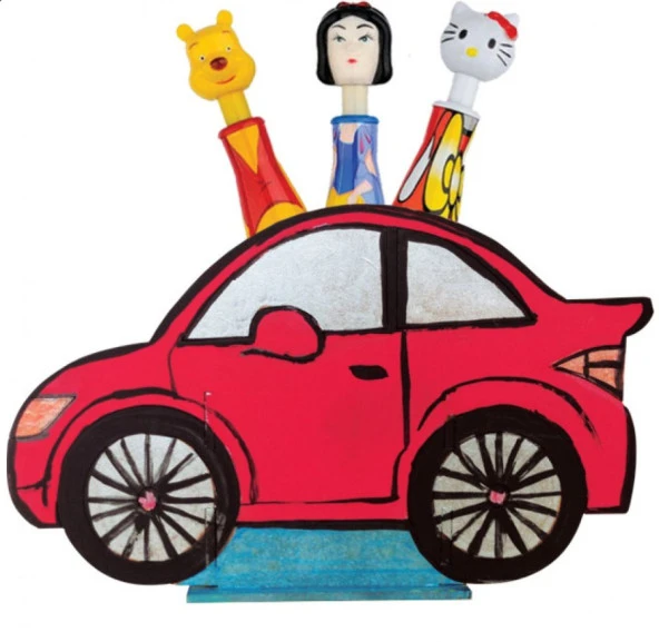 ByKurt Ahşap Kalemlik ve Kumbara Araba Desenli - Resim 3