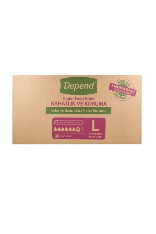 DEPEND Emici Külot Bayan Büyük Boy Large Beden (Bel Ölçüsü 95-130 Cm) 30 Adet