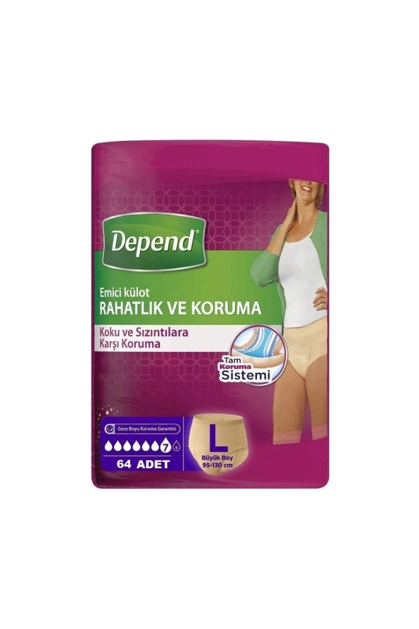 DEPEND Emici Külot Kadın Büyük (L) Beden 95-130 Cm 64 Adet