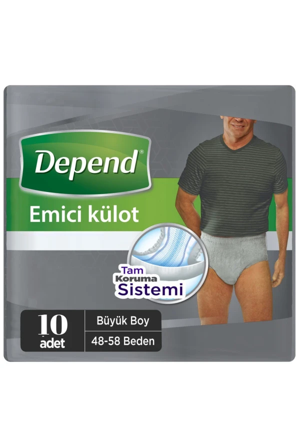 DEPEND Erkek Emici Külot Büyük Boy L 48-58 Beden 10 Adet (95-150 Cm Bel Ölçüsü)