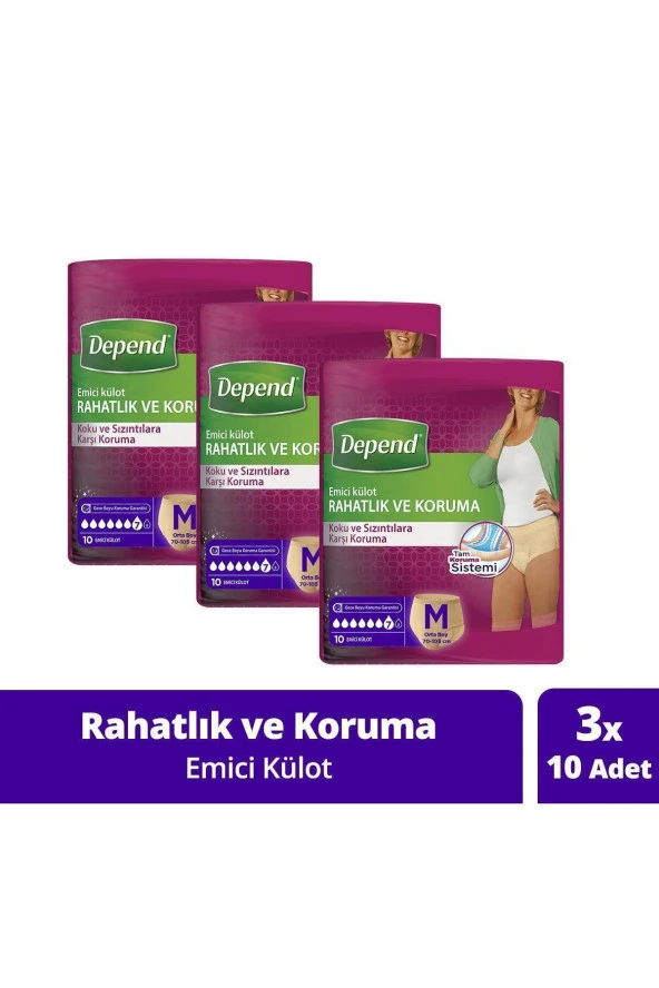 DEPEND Emici Külot 10 Lu Orta Boy Kadın - 3Lü Paket