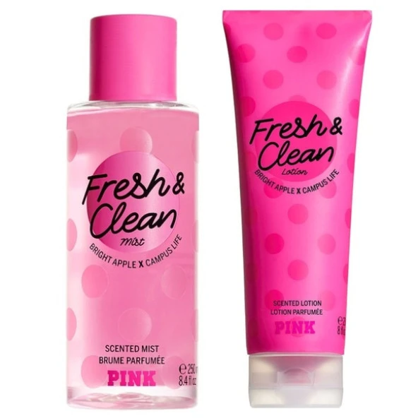 Victorias Secret Pink Fresh & Clean New Collection Vücut spreyi,Vücut Losyonu 2 li set