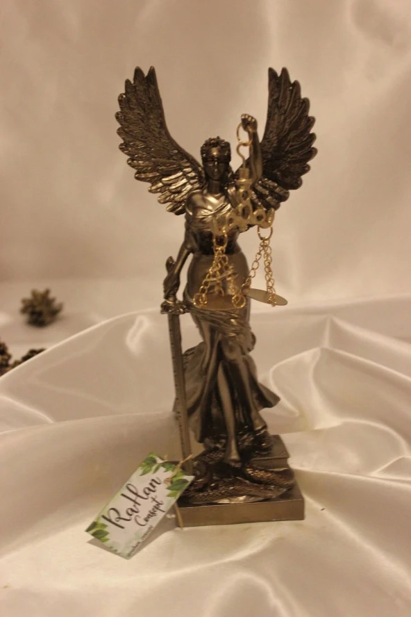 Dekoratif Avukat Adalet Kadın Heykeli Themis Terazi Kanatlı - Resim 6