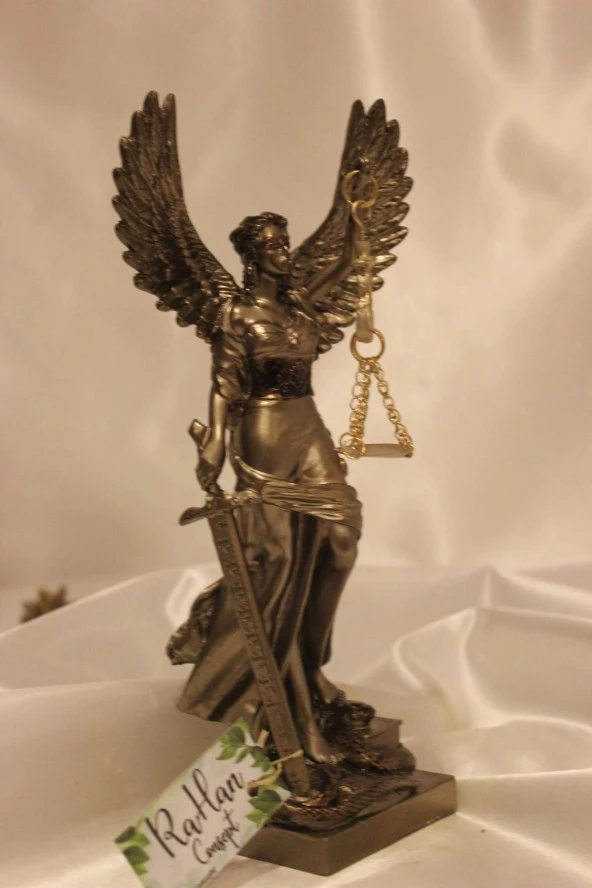 Dekoratif Avukat Adalet Kadın Heykeli Themis Terazi Kanatlı - Resim 7