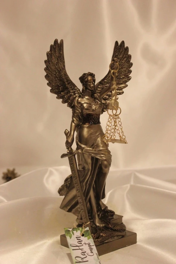 Dekoratif Avukat Adalet Kadın Heykeli Themis Terazi Kanatlı - Resim 8