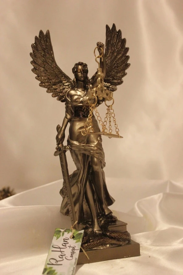 Dekoratif Avukat Adalet Kadın Heykeli Themis Terazi Kanatlı - Resim 9