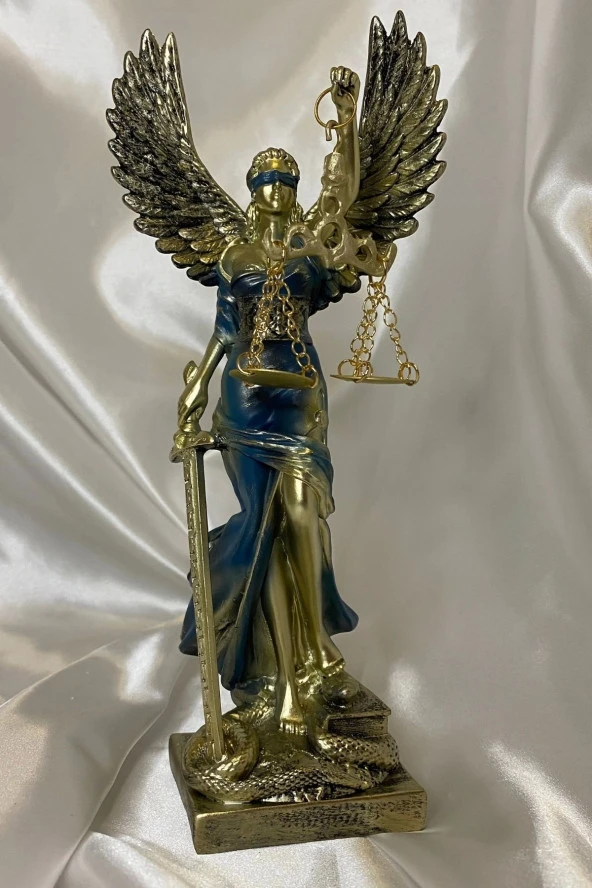 Avukat Adalet Kadın Heykeli Themis Terazi Kanatlı Gold Mavi ürün görseli