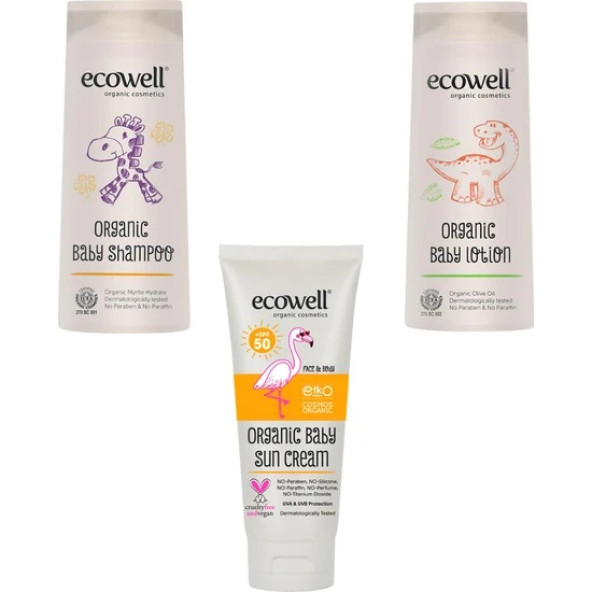 Ecowell Organik Bebek Bakım 3lü Set (Şampuan-Losyon-Bebek Güneş Kremi)