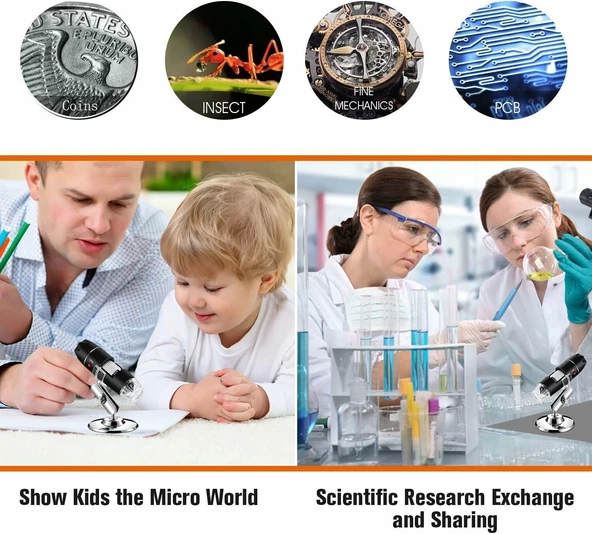 Bysameyee USB Dijital Mikroskop 40X-1000X, 8 LED Büyütme Endoskop Kamera - 3