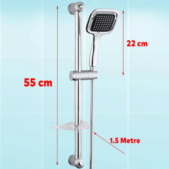 Duş Seti Sürgülü Banyo Duş Başlığı Seti Fiskiyesi Telefonu Kare Başlık Metal Hortum - 3