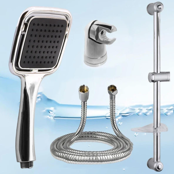 Duş Seti Sürgülü Banyo Duş Başlığı Seti Fiskiyesi Telefonu Kare Başlık Metal Hortum - 2