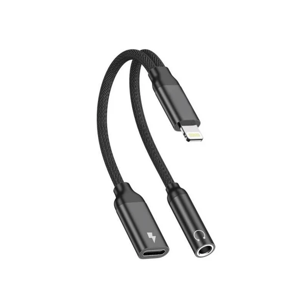 Tonex SX-06 Nylon Örgü Lightning To Lightning Şarj ve 3.5 mm  Kablo Kulaklık Dönüştürücü - 2