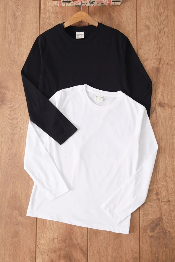 Siyah-Beyaz Uzun Kollu 2li Çocuk Düz Badi 17575