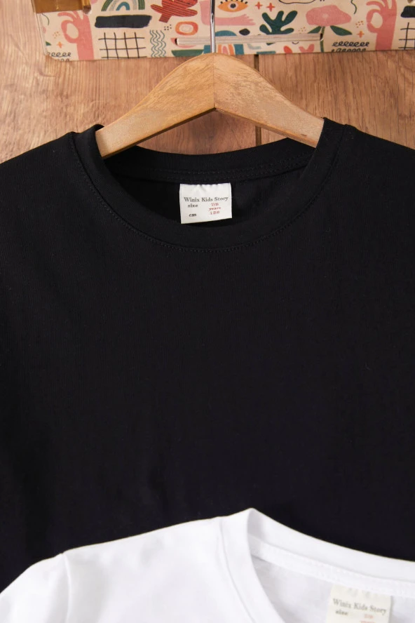 Siyah-Beyaz Uzun Kollu 2li Çocuk Düz Badi 17575 - 4