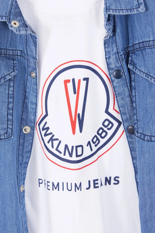 Mavi Logolu Tişörtlü Jean Gömlekli Erkek Çocuk 2li Takım 17570 - 2