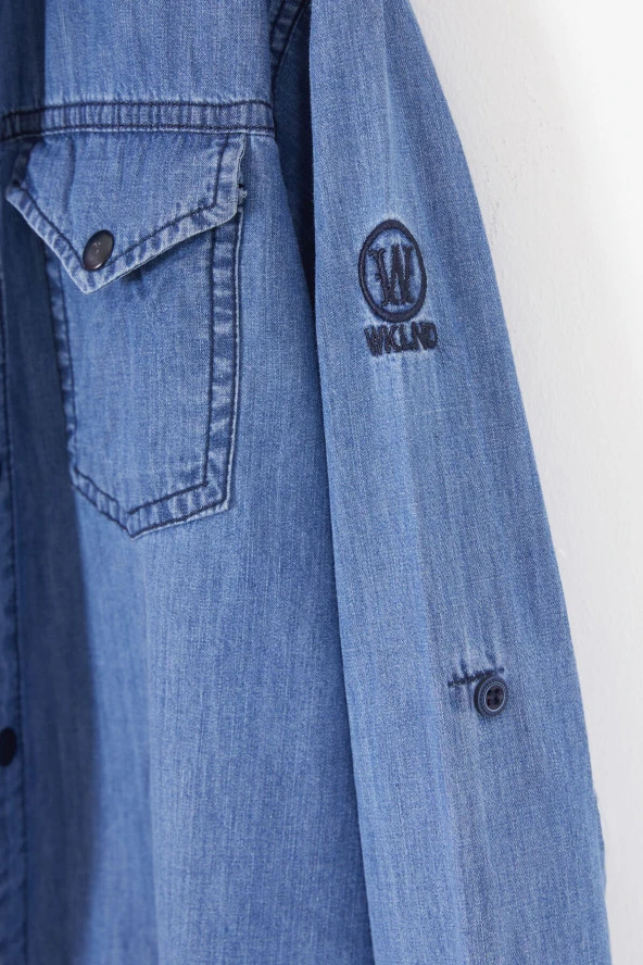 Mavi Logolu Tişörtlü Jean Gömlekli Erkek Çocuk 2li Takım 17570 - 4