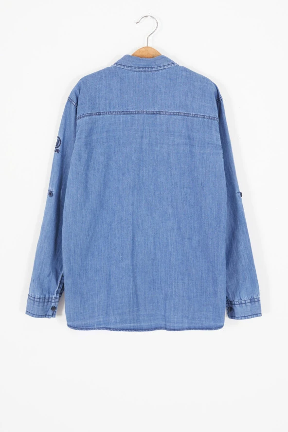 Mavi Logolu Tişörtlü Jean Gömlekli Erkek Çocuk 2li Takım 17570 - 5