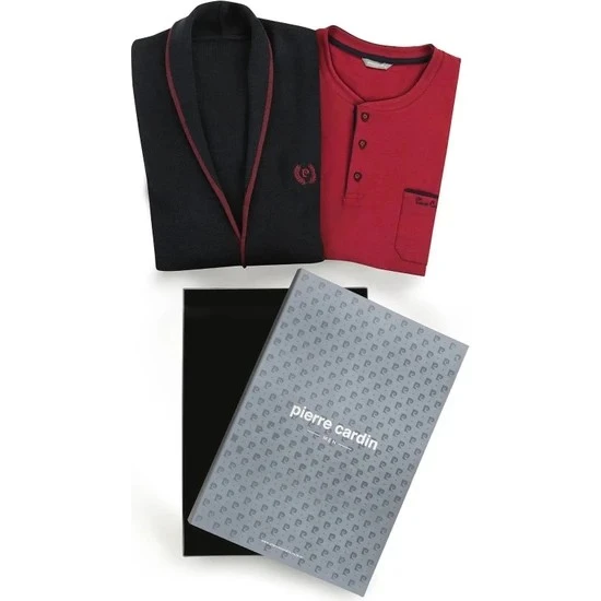 Pierre Cardin Erkek Çeyizlik Uzunkollu Pijama ve Triko Sabahlık 3'lü Set Takım - 3