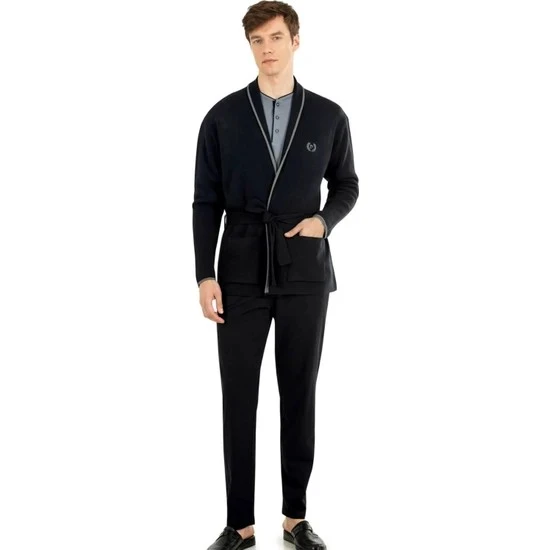 Pierre Cardin Erkek Çeyizlik Uzunkollu Pijama ve Triko Sabahlık 3'lü Set Takım - 6