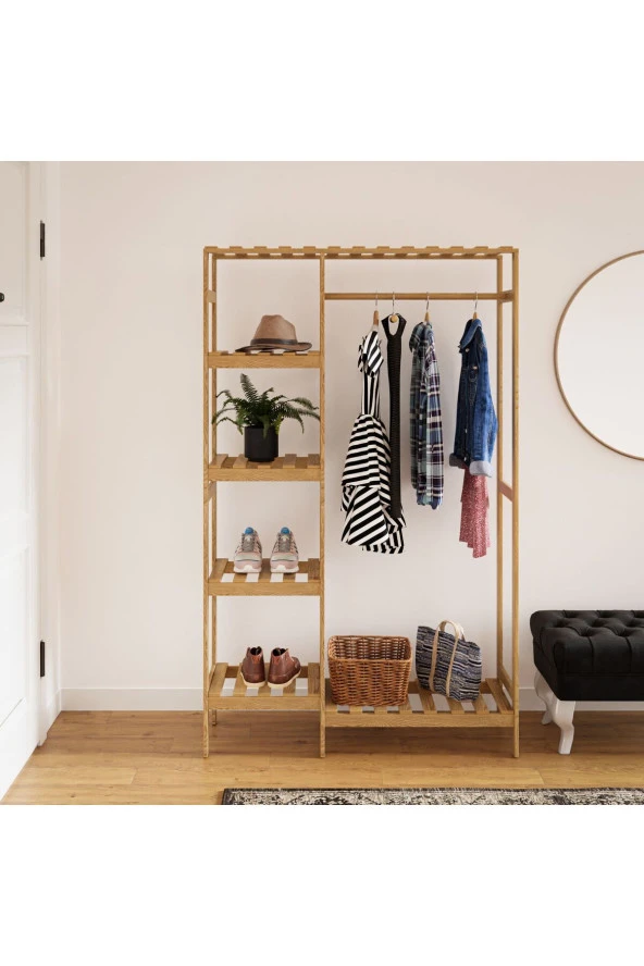 Ahşap Ayaklı Askı Elbise Askısı Çok Amaçlı Dolap Gardırop 30cmx100cmx160cm - 3