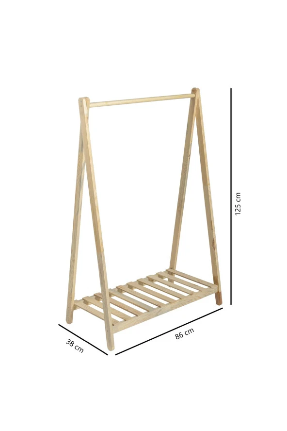 Konfeksiyon Askılık Doğal Ahşap Ayaklı Elbise Askılığı GarRaf 125x86x38 Cm - 3