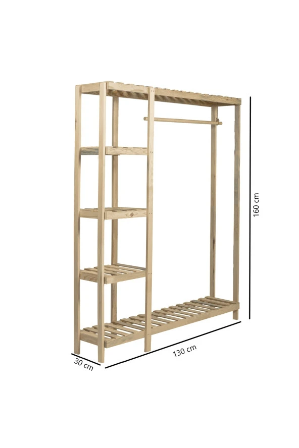 Pinoxi Ahşap Açık Dolap Gardırop Elbise Dolabı Büyük Boy - 3