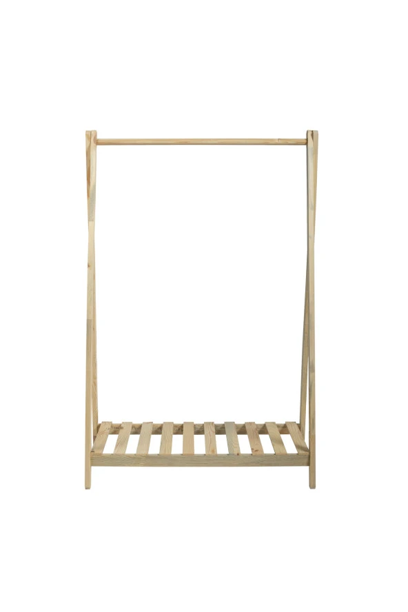 Konfeksiyon Askılık Doğal Ahşap Ayaklı Elbise Askılığı GarRaf 125x86x38 Cm - 4