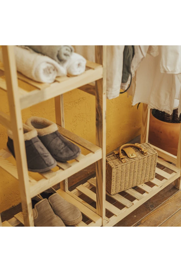 Ahşap Ayaklı Askı Elbise Askısı Çok Amaçlı Dolap Gardırop 30cmx100cmx160cm - 4