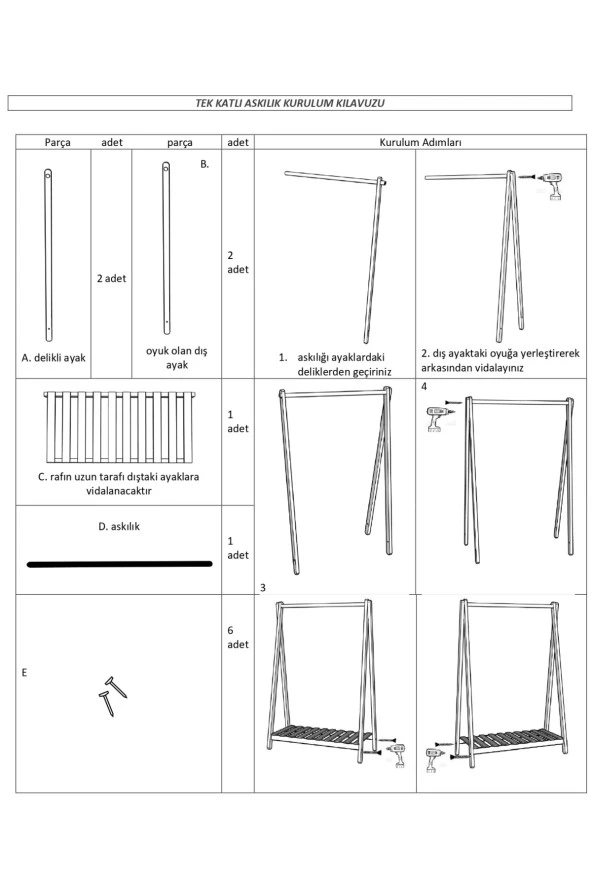 Pinoxi Doğal Ahşap Konfeksiyon Askısı Elbise Askısı Askılık Gardırop 125x106x38 Cm - 4