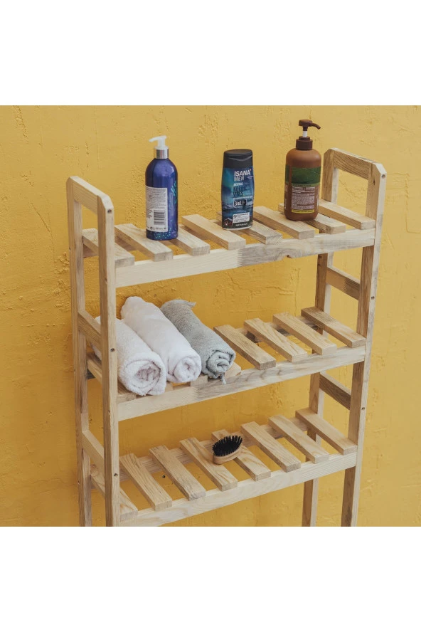 Çamaşır Makinesi Üstü Ahşap Düzenleyici Raf Banyo Rafı Makina Üstü Çok Amaçlı Dolap 3 Katlı - 2