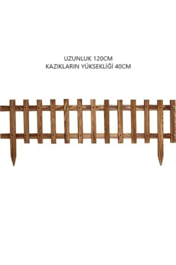 Ahşap Kazıklı Bahçe Çit 120x25/40 Cm Sınır Çit 5 Adet