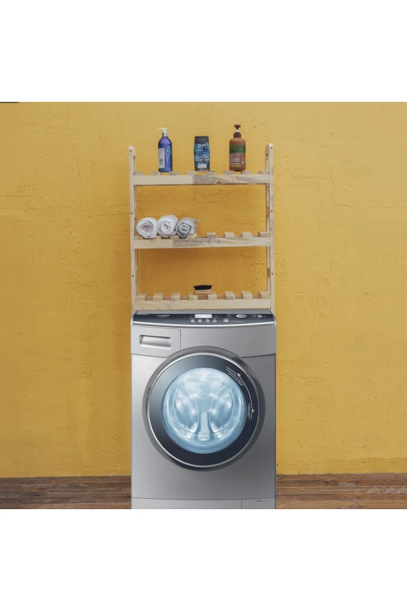 Çamaşır Makinesi Üstü Ahşap Düzenleyici Raf Banyo Rafı Makina Üstü Çok Amaçlı Dolap 3 Katlı